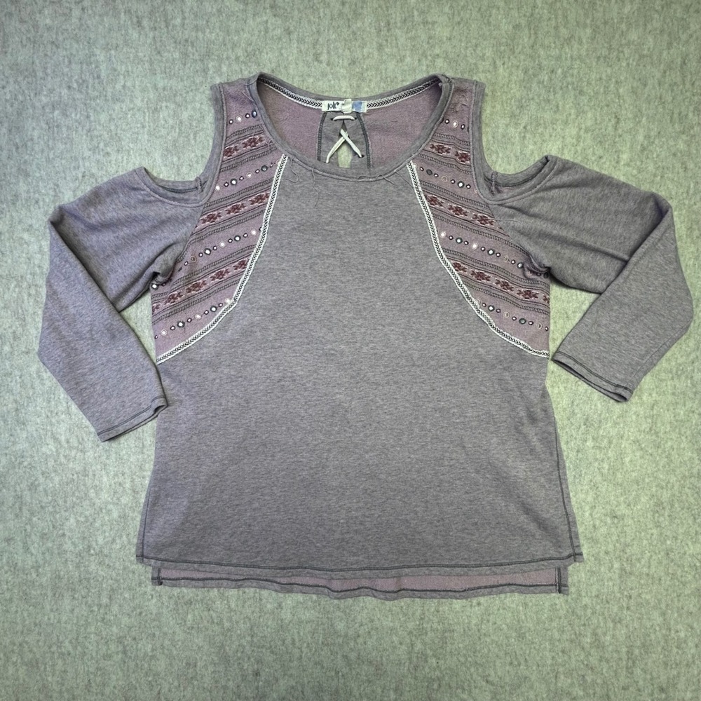 Jolt Women Cold Shoulder Purple Lace Up Back Sweatshirt Pullover Top 2X Boho